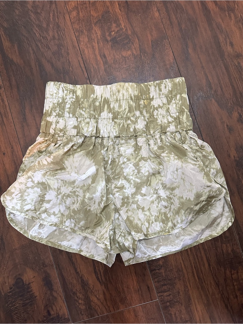 Free People Olive & White Tie-Dye Smocked Waist Shorts